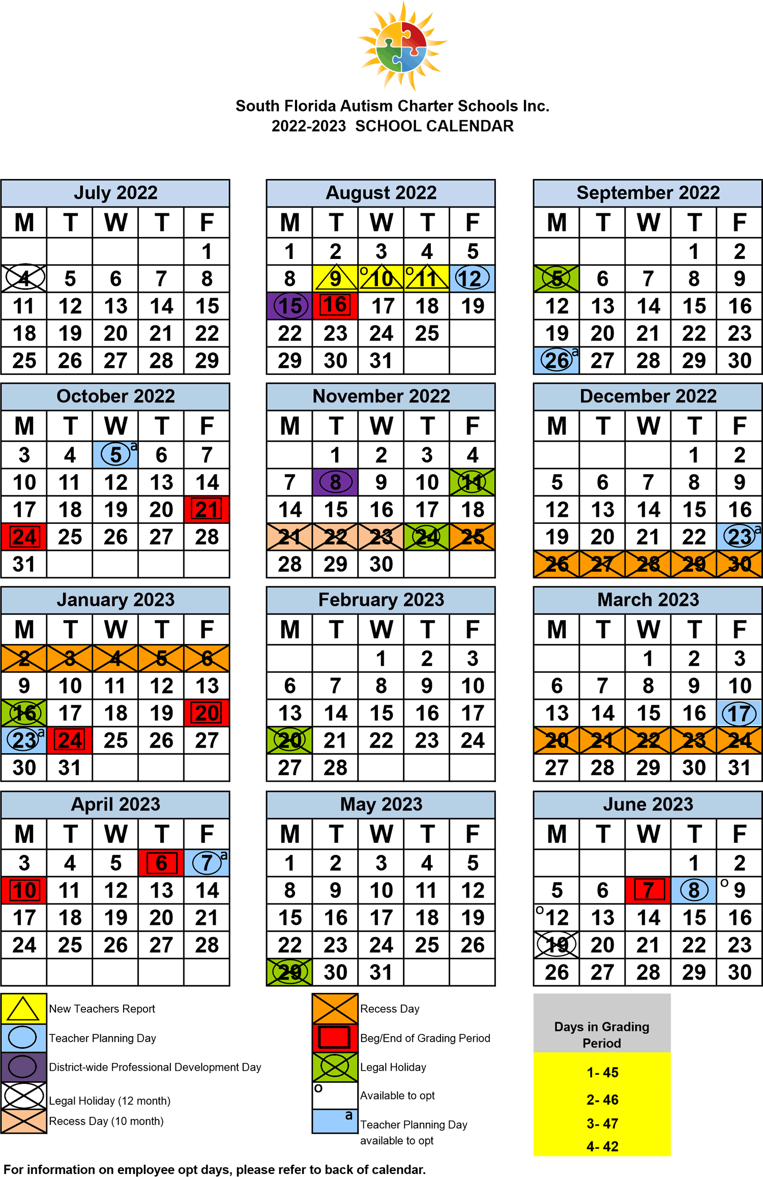 School Calendar South Florida Autism Charter School